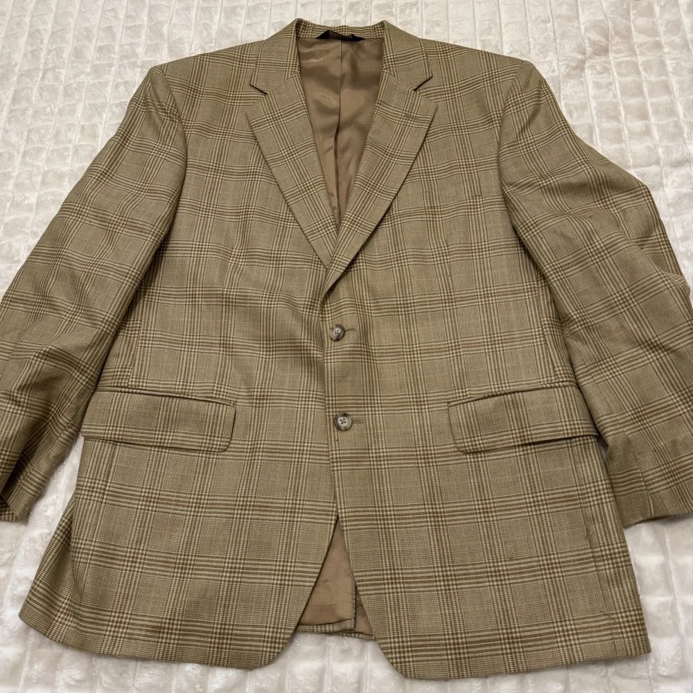Jos A Bank 42S Plaid Check Silk & Wool Blazer Jacket ~ Career Work Business